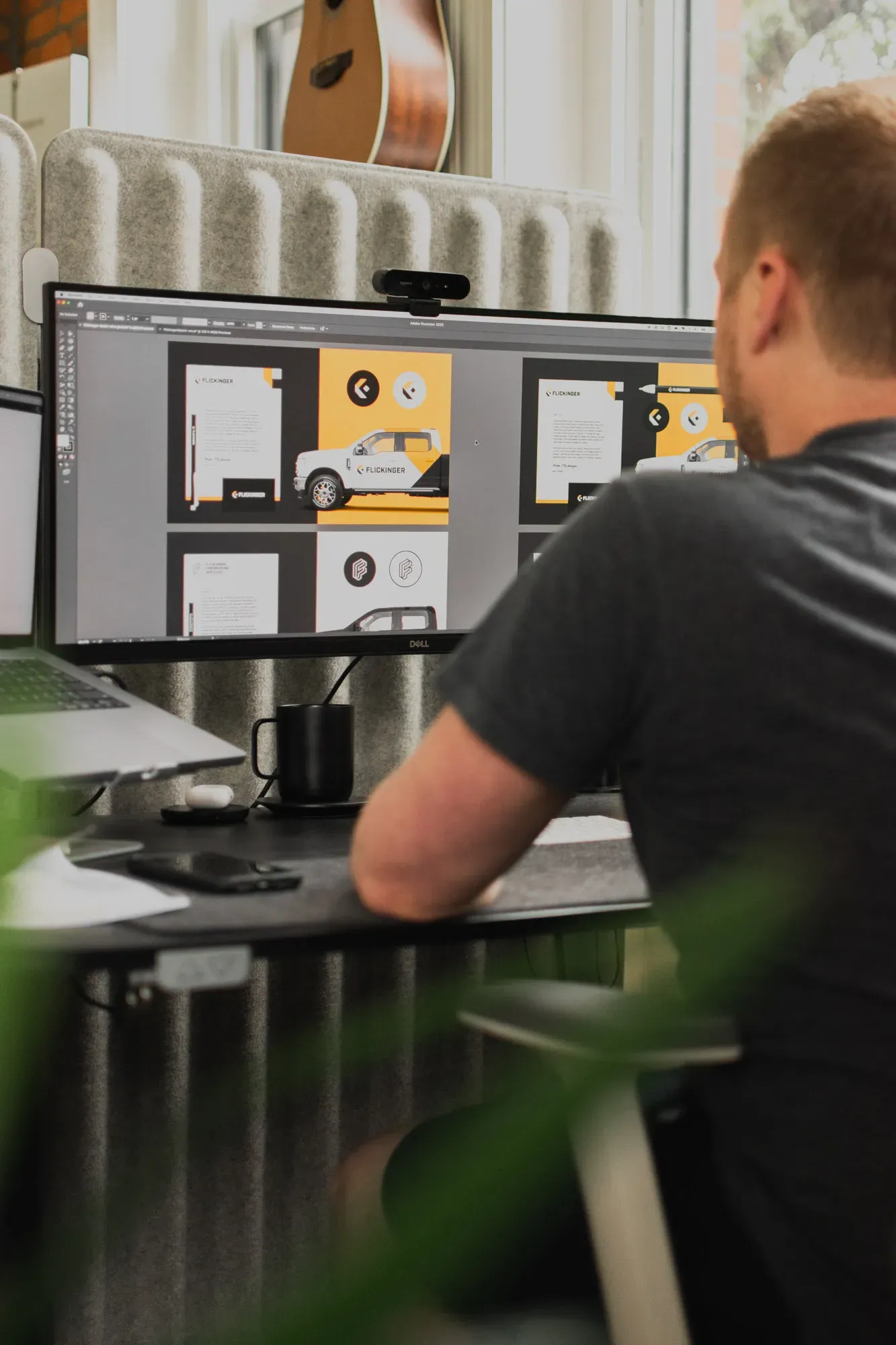 Adam Hayman of Brave Little Beast designing a logo presentation deck